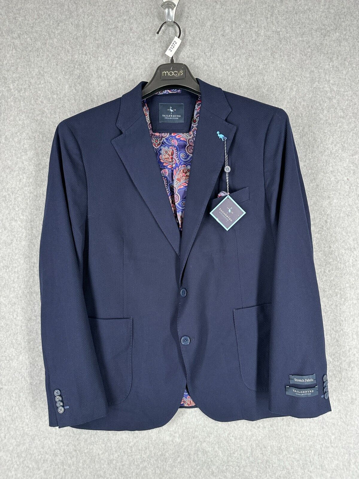 Tailorbyrd Sport Coat Mens Size 44R Navy Textured Stretch Jacket NWT