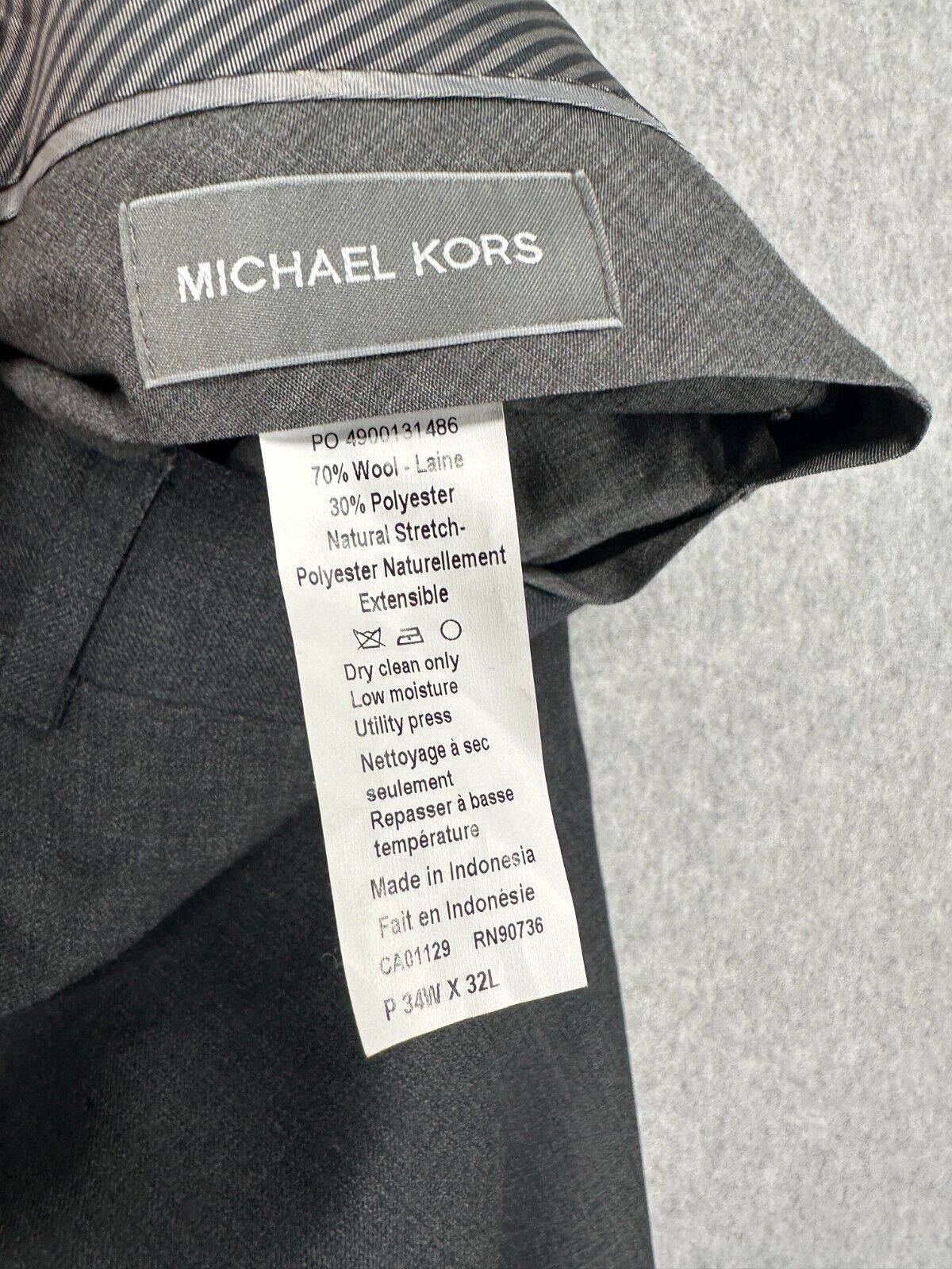 MICHAEL KORS Suit Mens Size 42R 34x32 Charcoal Classic Fit Wool Blend 2-Piece