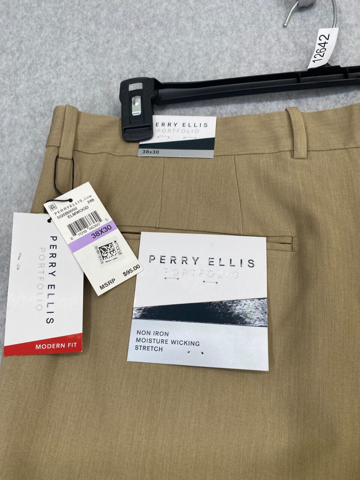 Perry Ellis Dress Pants Mens 38x30 Tan Khaki Modern Fit Resolution Stretch FLAW