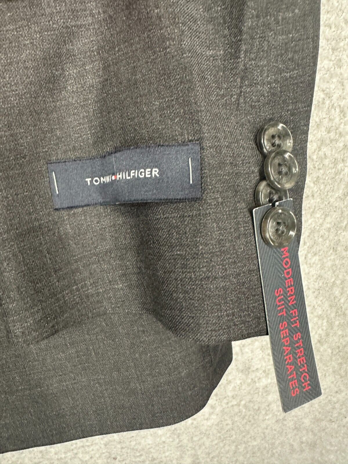 TOMMY HILFIGER Suit Jacket Size 38L Charcoal Modern Fit Wool TH Flex Stretch