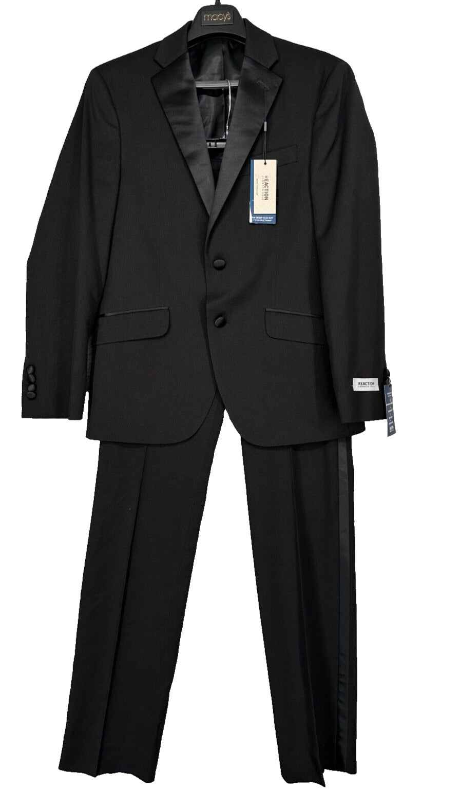 Kenneth Cole Reaction Tuxedo Men Size 42S 35x32 Black Slim Fit Ready Flex