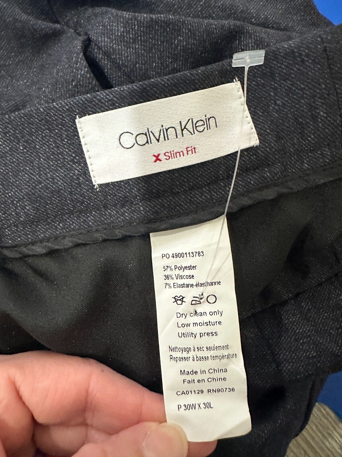 Calvin Klein Dress Pants Mens Size 30x30 Gray Knit Slim Fit Elastic Waist