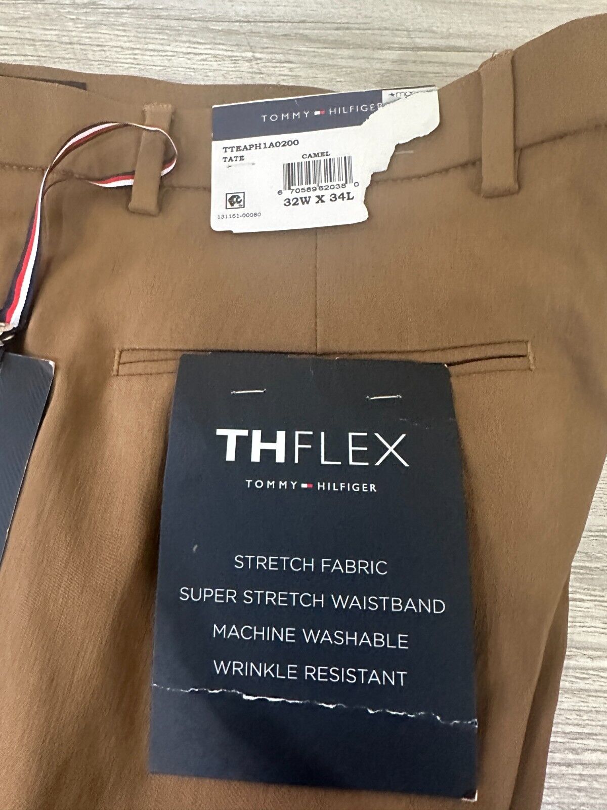 TOMMY HILFIGER Dress Pants Mens Size 32x34 Camel Brown Solid Stretch Performance