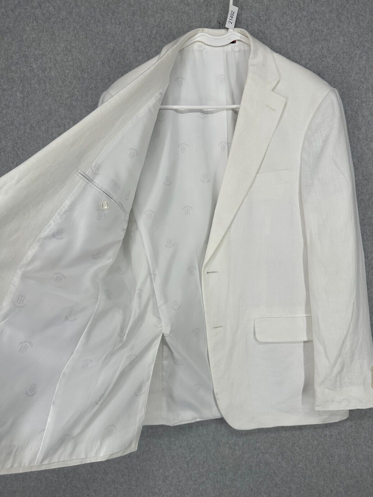 Tommy Hilfiger Suit Jacket Mens Size 42R White 100% Linen Modern Fit PreOwned