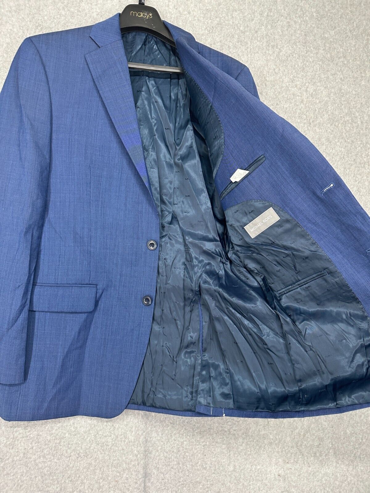 MICHAEL KORS Suit Jacket Size 40L Blue Tic Modern Fit Airsoft Stretch  NWT $450