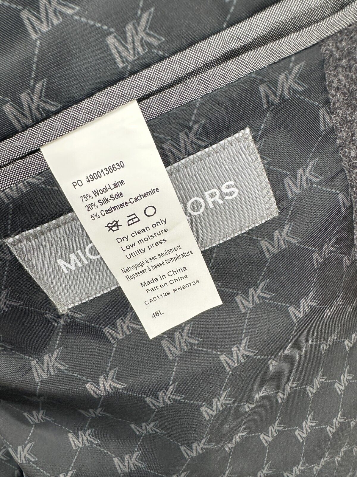 MICHAEL KORS Sport Coat Mens Size 46L Charcoal Wool Silk Cashmere Classic NWOT