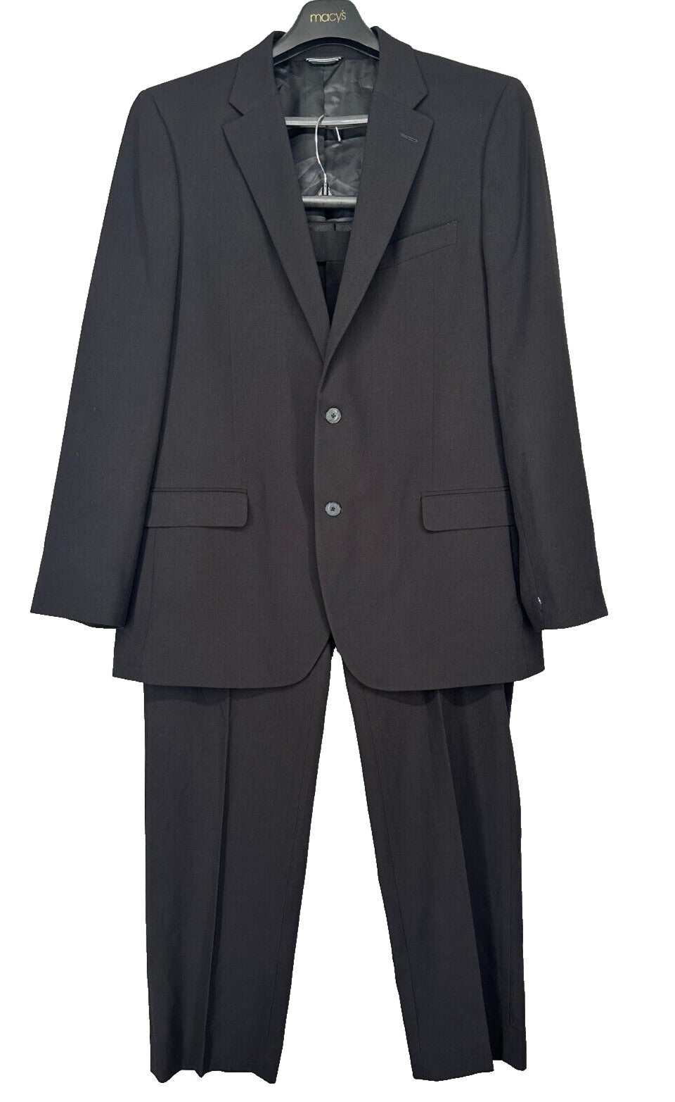 NAUTICA Suit Mens Size 44L 38x32 2-Piece Black Solid Modern Fit Bi Stretch