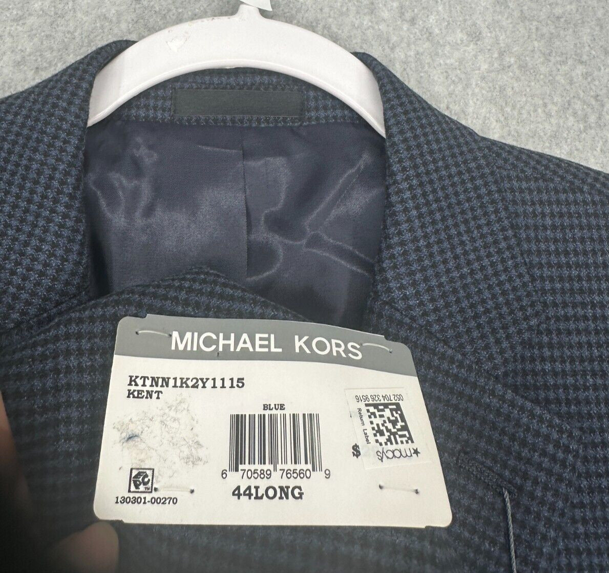 MICHAEL KORS Sport Coat Mens Size 44L Blue Check Classic Fit Jacket NWT $295