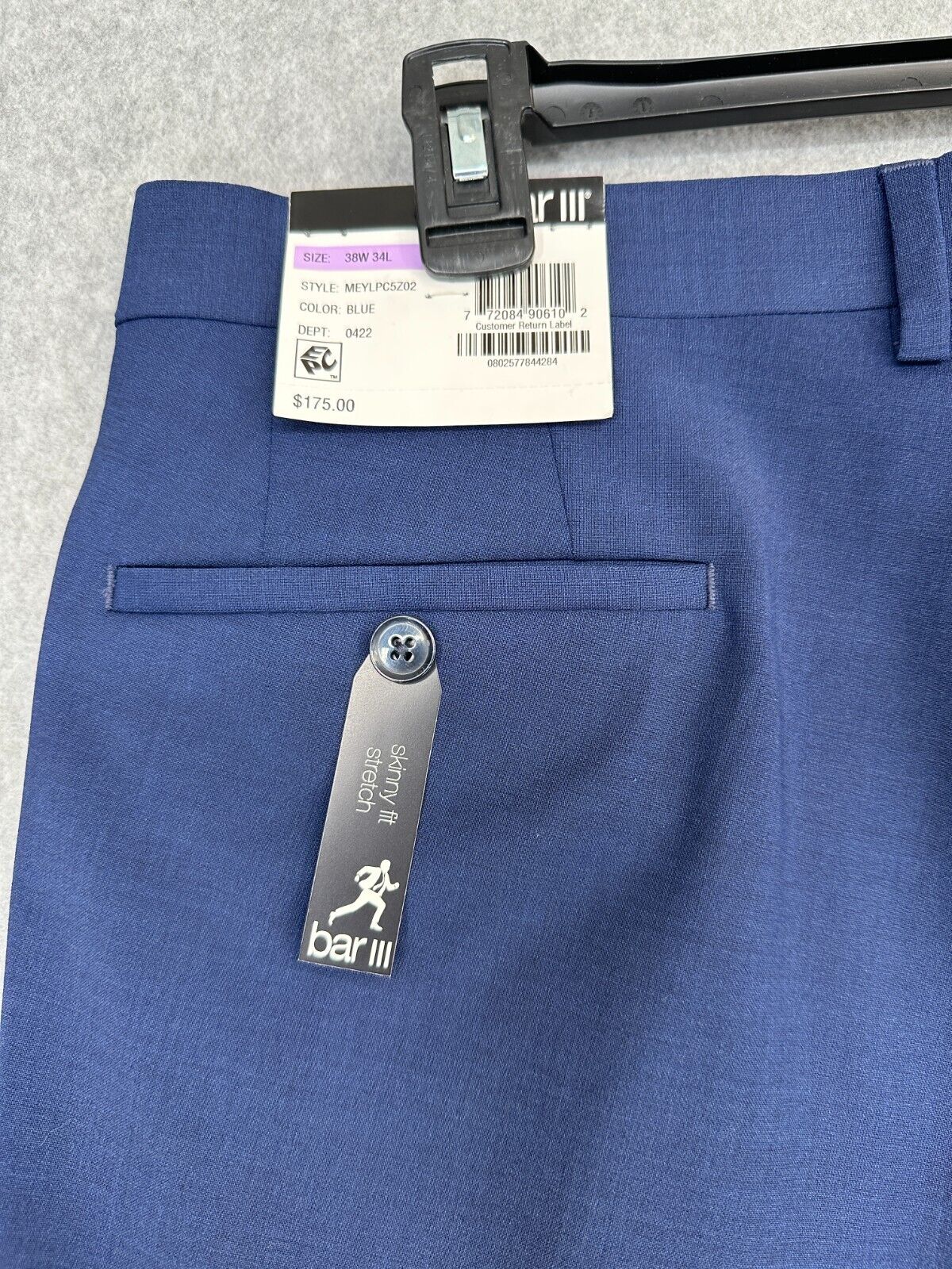 BAR III Mens Suit Pants 38x34 Blue Skinny Fit Wool Wrinkle Resistant Active NWT