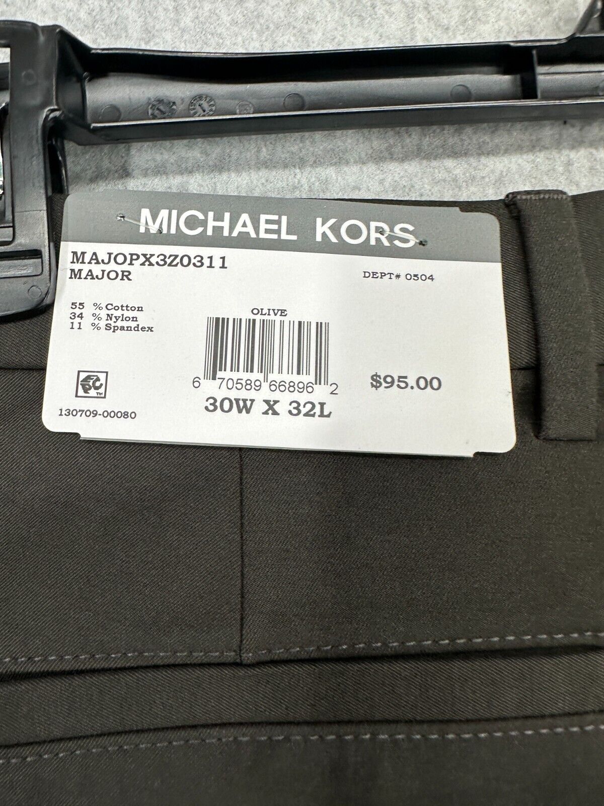 MICHAEL KORS Pants Size 30x32 Dark Olive Classic Fit Cotton Stretch Performance