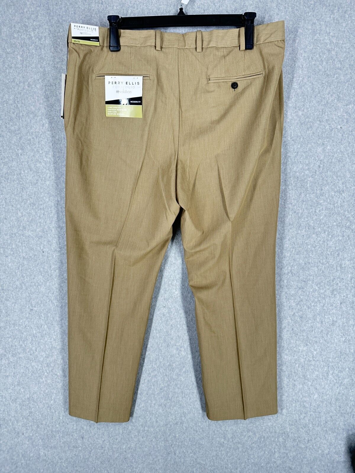 Perry Ellis Mens Dress Pants 40x30 Elmwood Beige Modern Fit Stretch Resolution