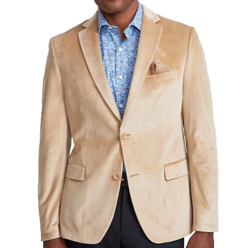 ALFANI Sports Coat Velvet Size 36R Tan Solid Slim Fit Jacket