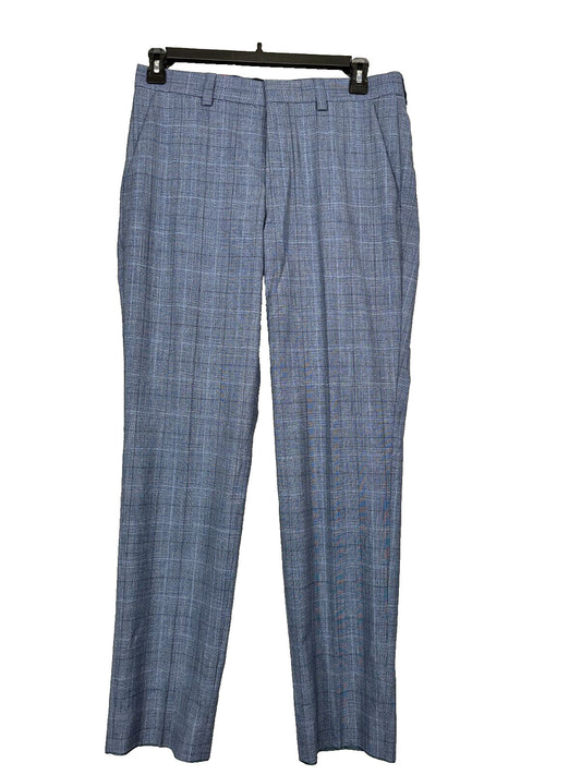 HUGO Suit Pants Mens Size 40x32 Blue Plaid Modern Fit Wool Blend TOM232 NWT