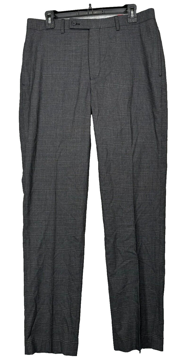 Calvin Klein Dress Pants Mens Size 34x34 Charcoal Blue Plaid Slim Fit Performanc