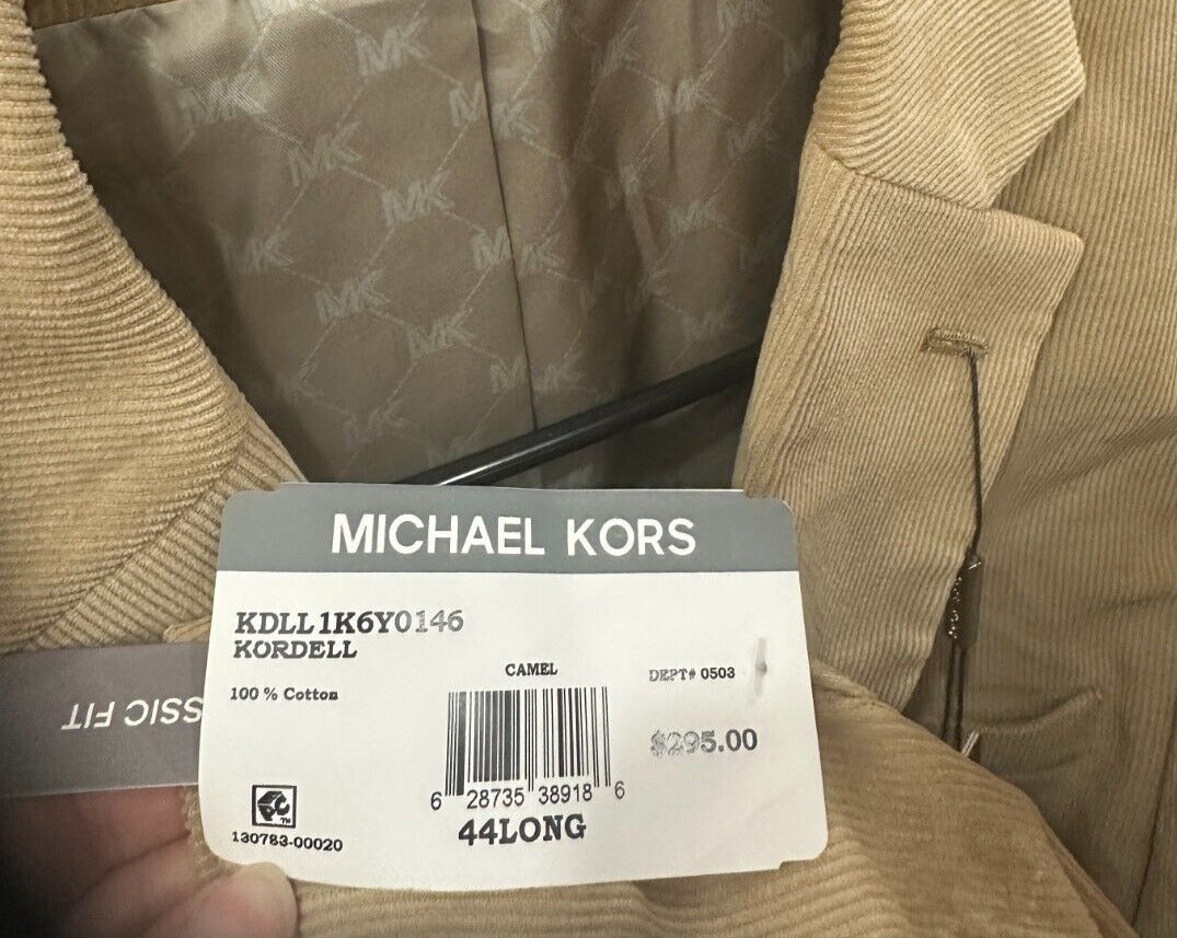 MICHAEL KORS Sport Coat Cordury Mens Size 44L Camel Beige Modern Fit Stretch NWT