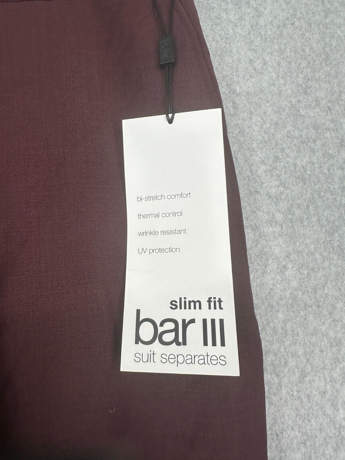 Bar III Suit Mens Size 44L 38x30 3-Piece Burgundy Navy Plaid Slim Fit Wool NWT