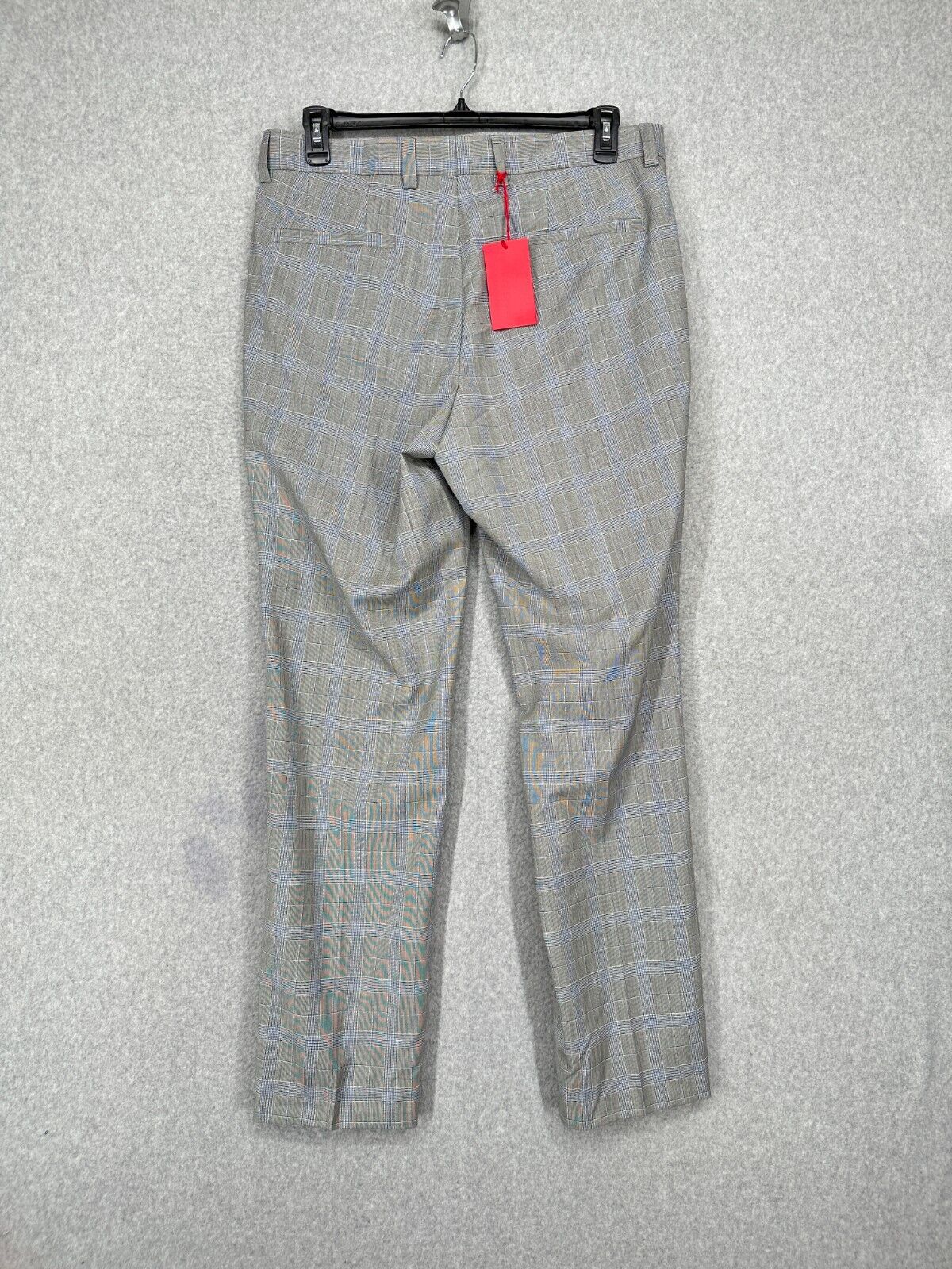 HUGO Suit Pants Mens Size 36x32 Gray Blue Plaid 100% Wool Modern Fit NWT $198