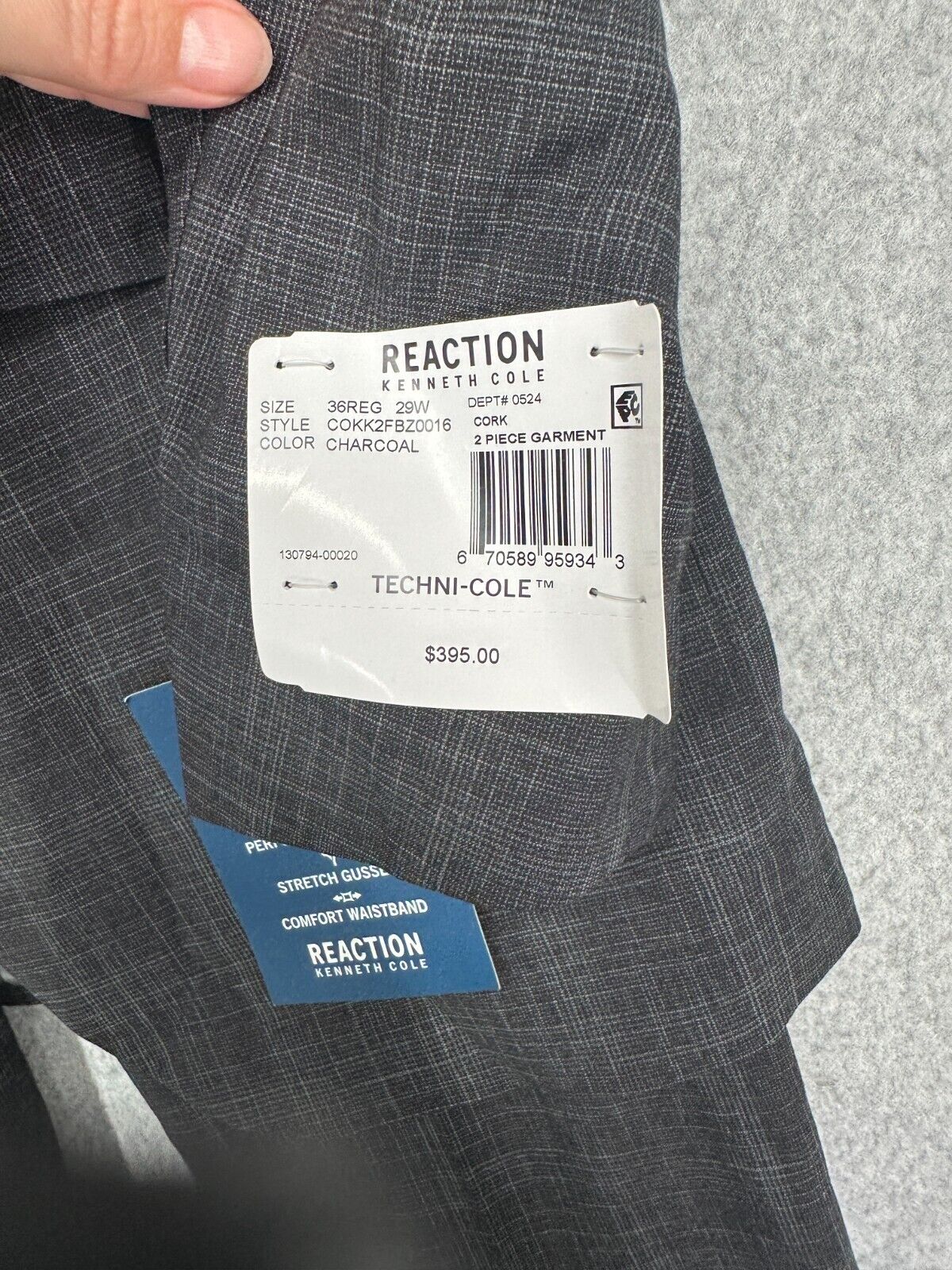 Kenneth Cole Suit Men Size 36R 29x32 Charcoal Plaid Slim Fit Ready Flex 2-Piece