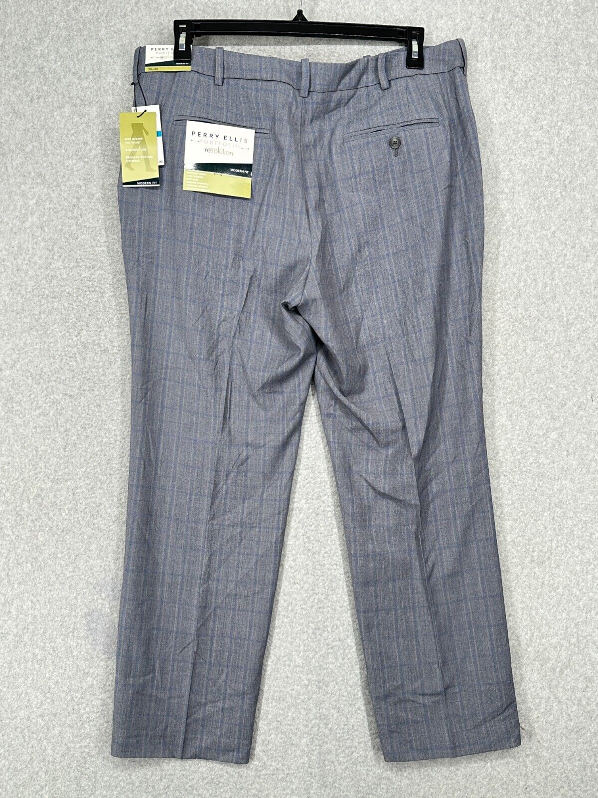 Perry Ellis Dress Pants Mens Size 32x30 Mid Gray Plaid Modern Fit Resolution NWT