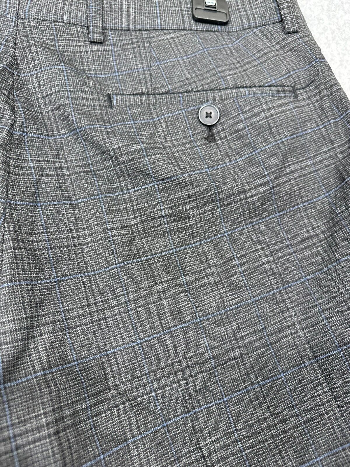 Calvin Klein Dress Pants Mens Size 34x34 Charcoal Blue Plaid Slim Fit Performanc