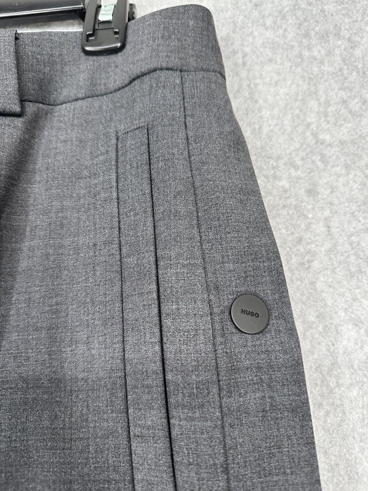 HUGO BOSS Suit Pants Mens Size 34x32 Dark Gray Side Snap Tear Away Slim Fit NWT