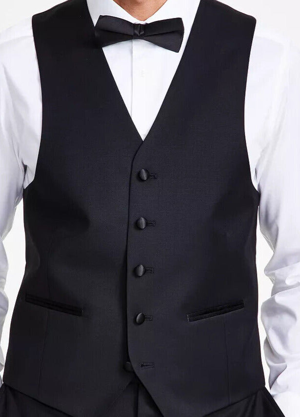 MICHAEL KORS Tuxedo Vest Size Medium Black Classic Fit Stretch Solid FLAW