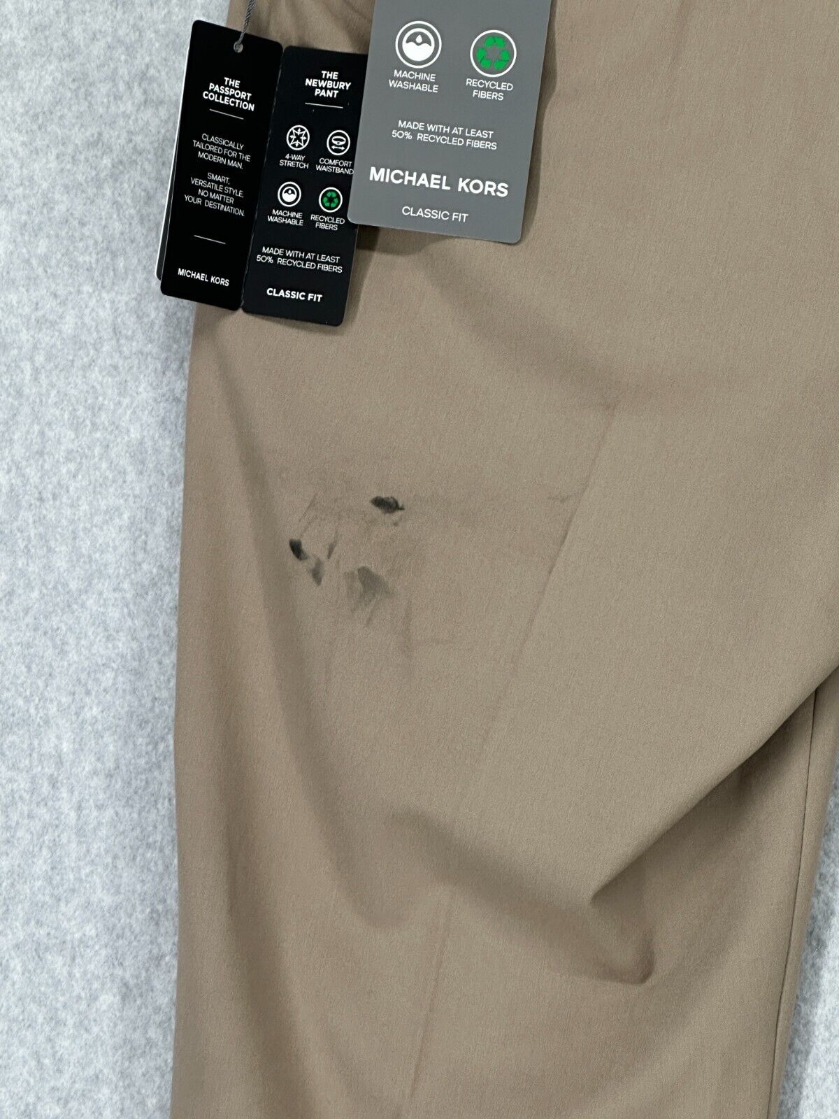 Michael Kors Dress Pants Mens Size 34x30 Tan Classic Fit Performance NWT FLAW!