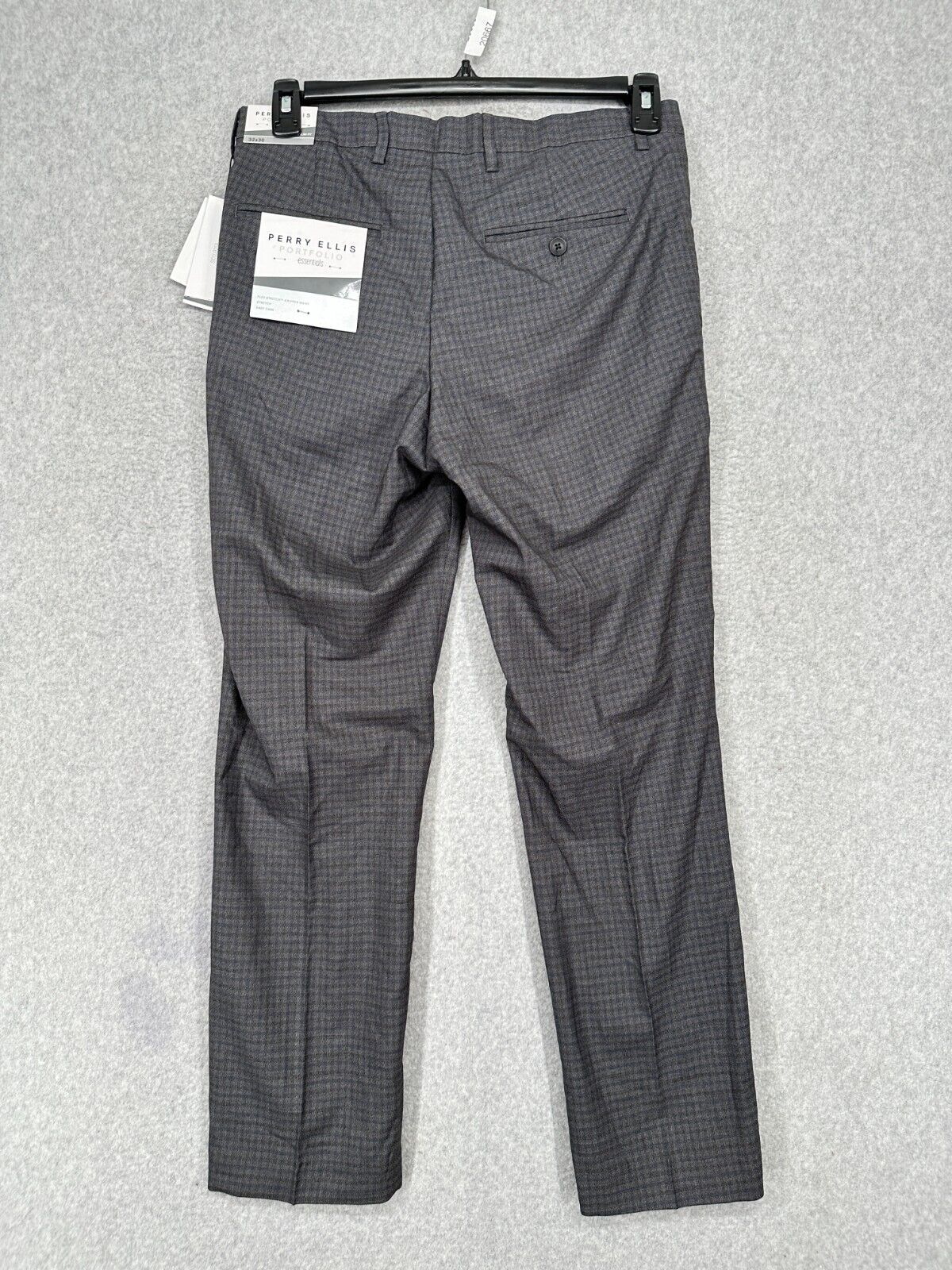 Perry Ellis Dress Pants Mens Size 32x30 Charcoal Slim Fit Checkered Plaid NWT