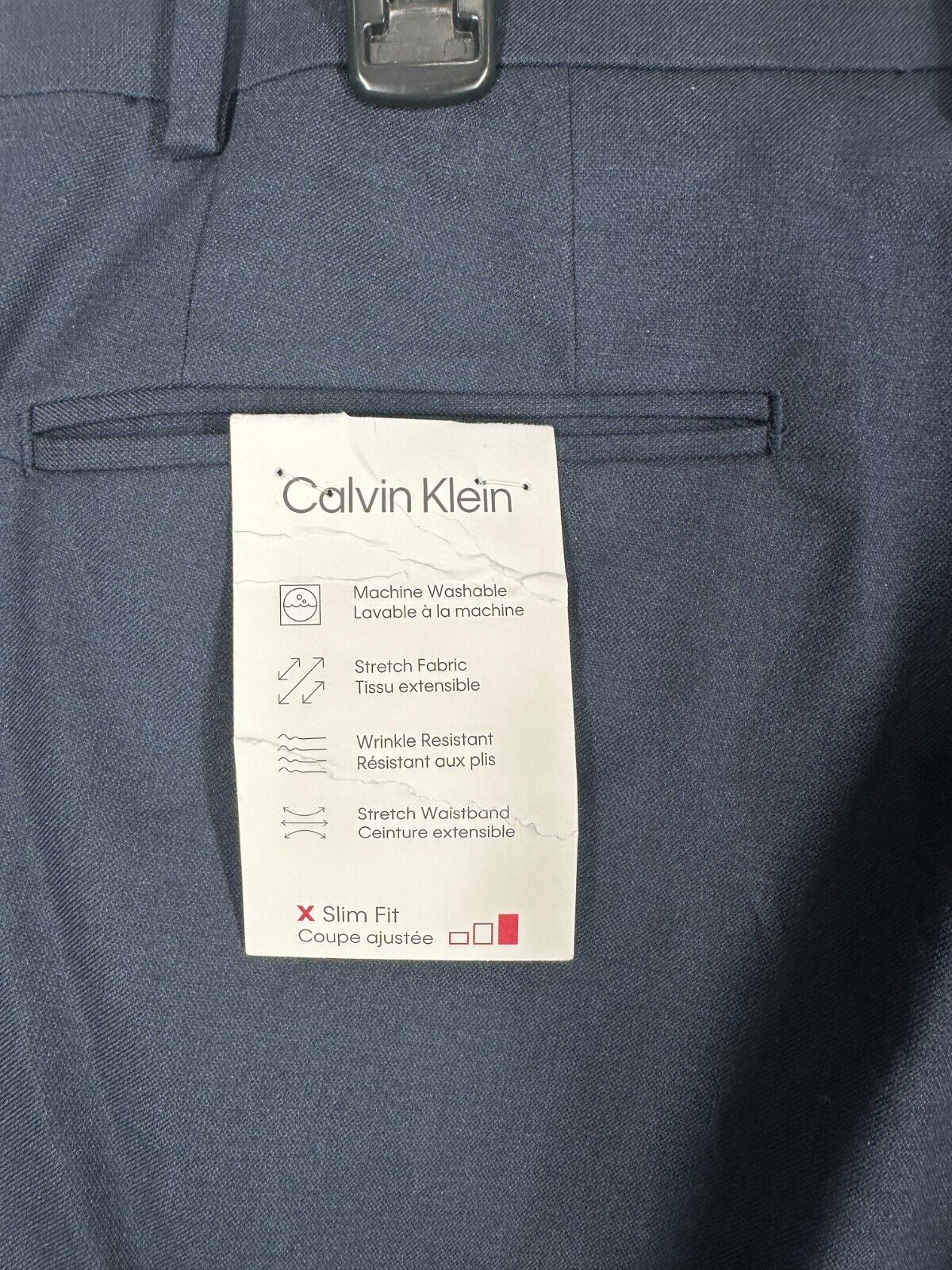 Calvin Klein Mens Pants 40x32 Blue Solid Slim Fit Wool Blend Stretch NWOT