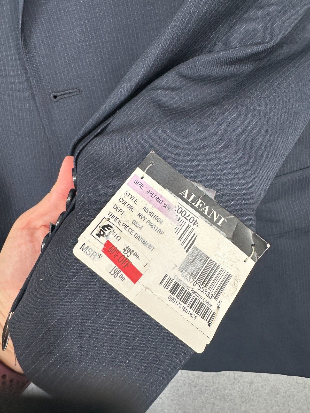 ALFANI Suit Jacket Size 42L Navy Pinstriped Slim Fit Stretch NWT AS3S1004