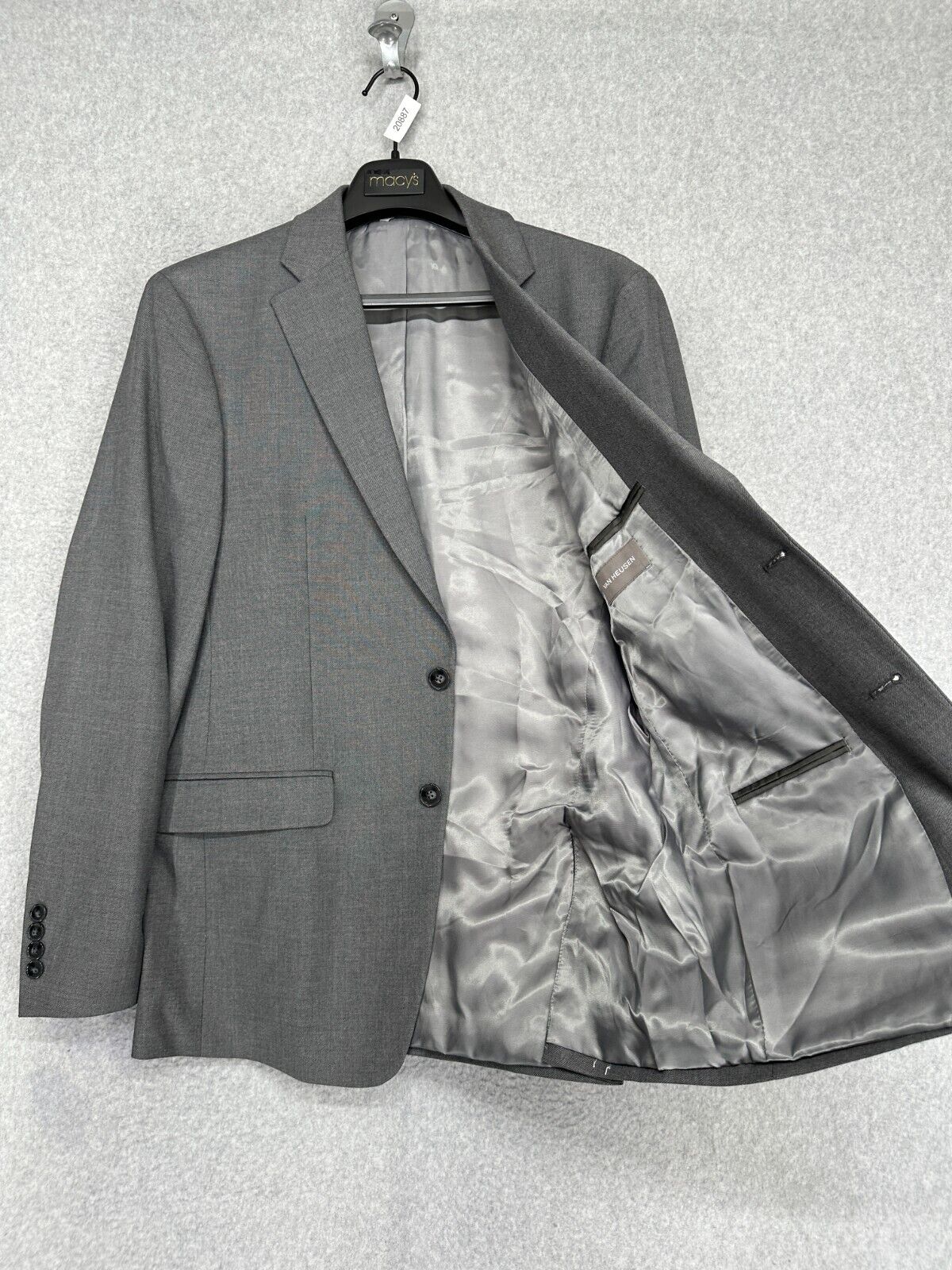 VAN HEUSEN Suit Jacket Mens Size 46R Gray Sharkskin Slim Fit Flex NWT