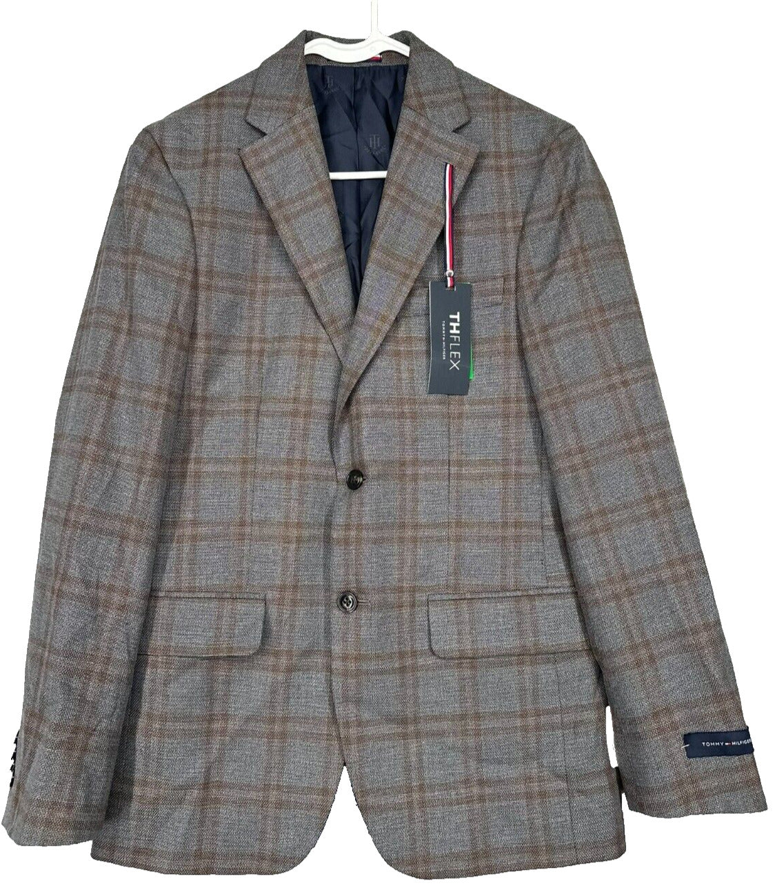 TOMMY HILFIGER Sport Coat Size 36R Gray Brown Plaid Modern Fit Jacket NWT $295