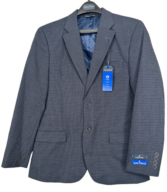 NAUTICA Suit Jacket Mens Size 36S Blue Tick Modern Fit Bi Stretch NWT