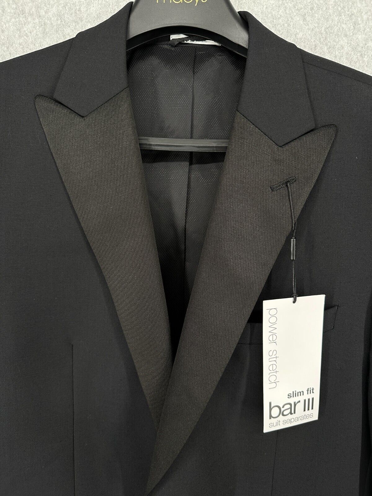 BAR III Tuxedo Jacket Size 42R Black Slim Fit Wool Blend Faille Trim NWT FLAW!!