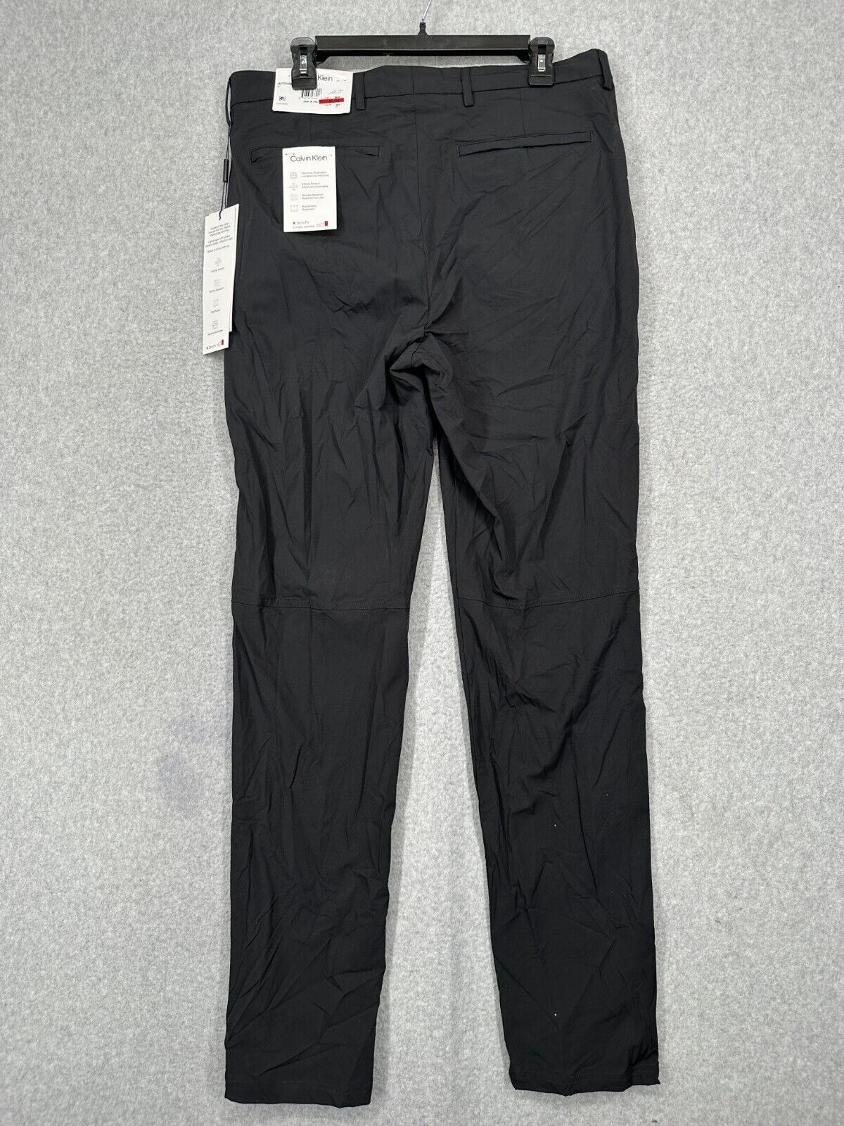 Calvin Klein Tech Dress Pants Mens Size 36x29 Black Solid Slim Fit JET NWT