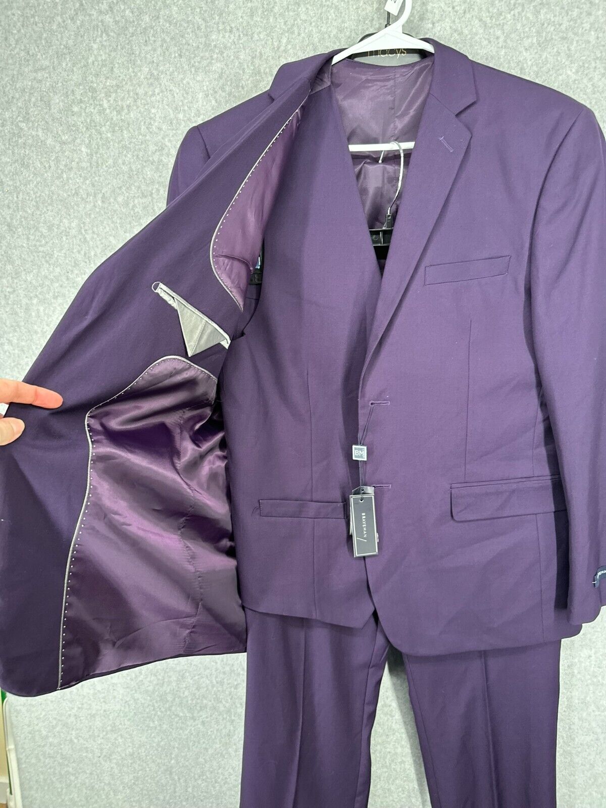 BRAVEMEN Suit Size 40R 34W Plum Purple Slim Fit 3-Piece Performance NWT