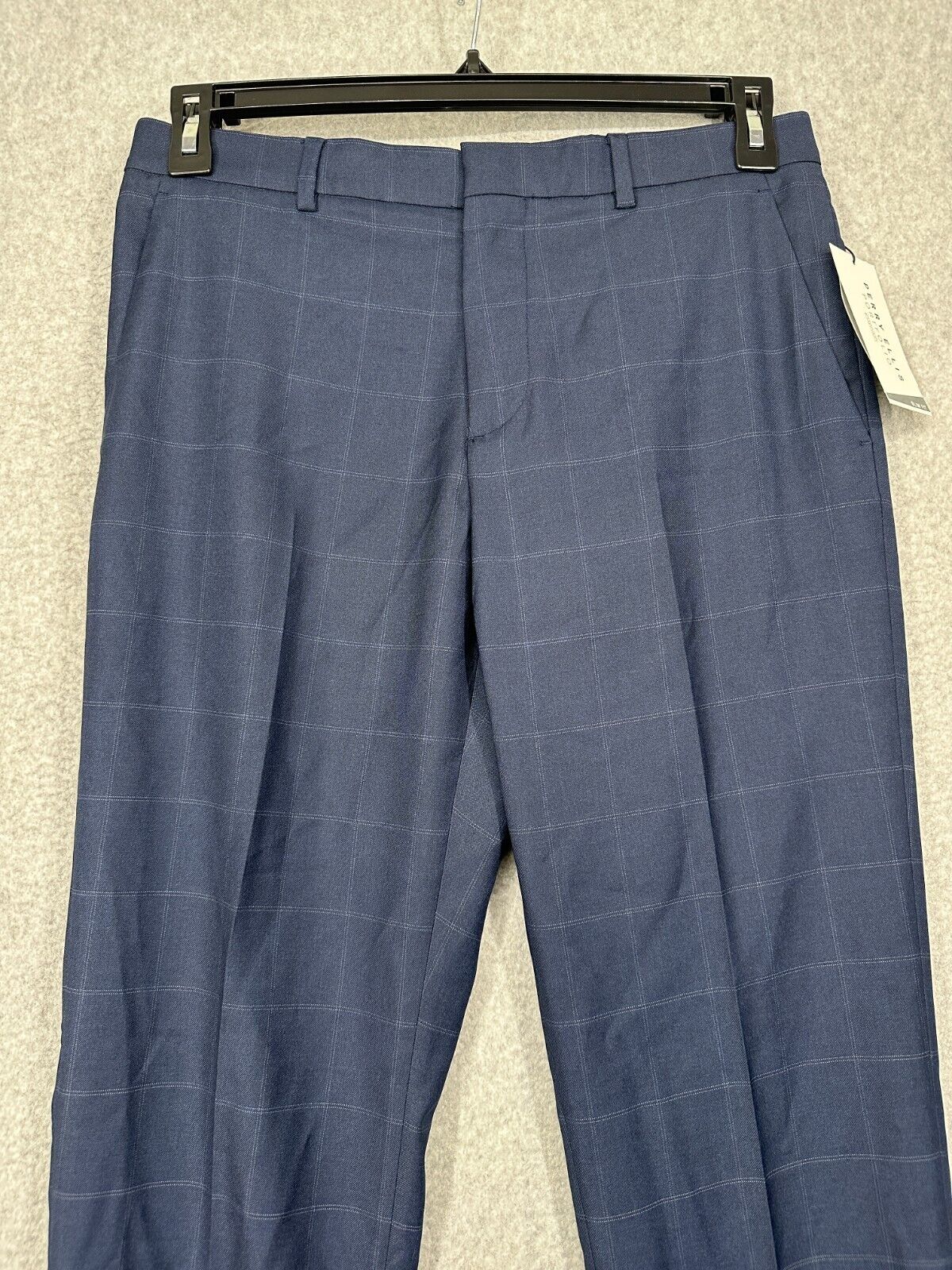 Perry Ellis Dress Pants Mens Size 32x30 Navy Windowpane Plaid Slim Fit NWT