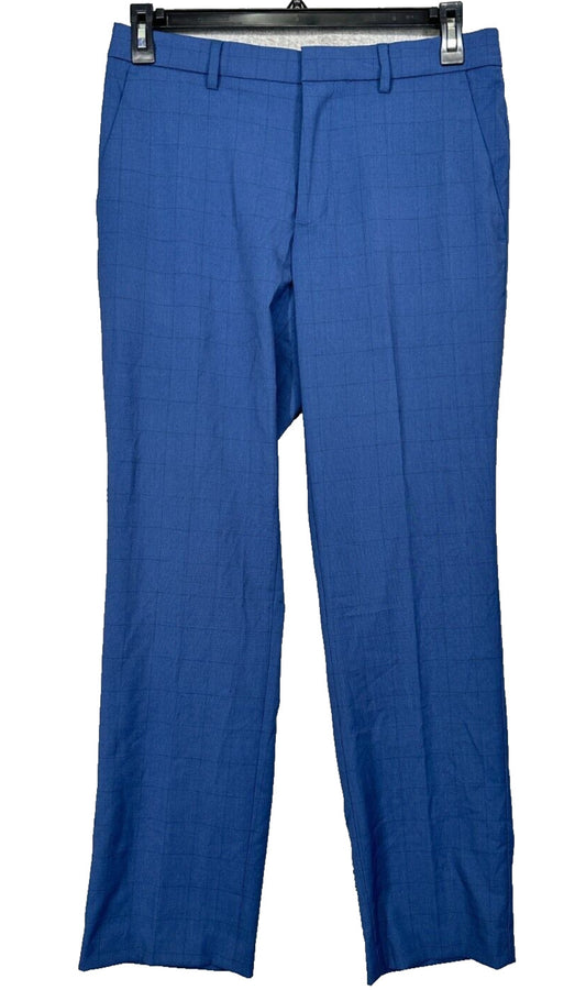 Perry Ellis Dress Pants Mens Size 30x29 Blue Slim Fit Tonal Windowpane NWT