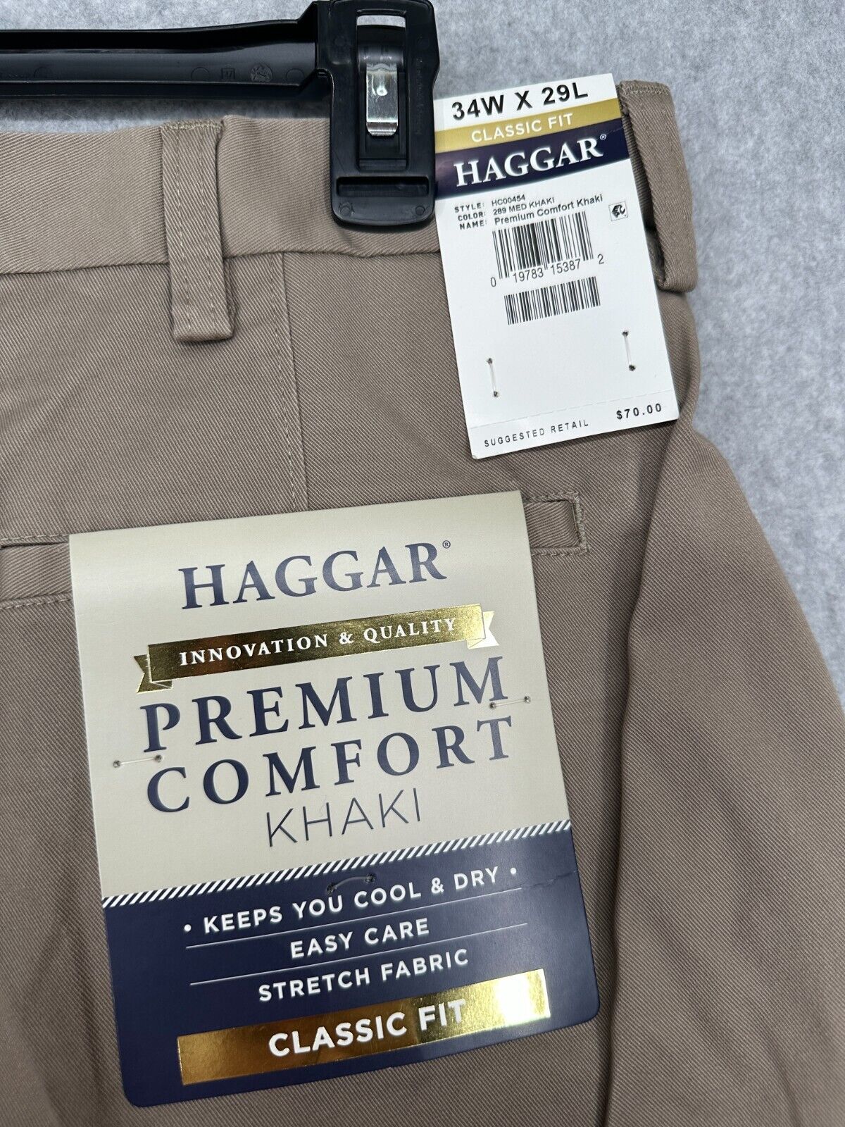 Haggar Khaki Pants Mens Size 34x29 Classic Fit 2 Way Stretch Wrinkle Resistant