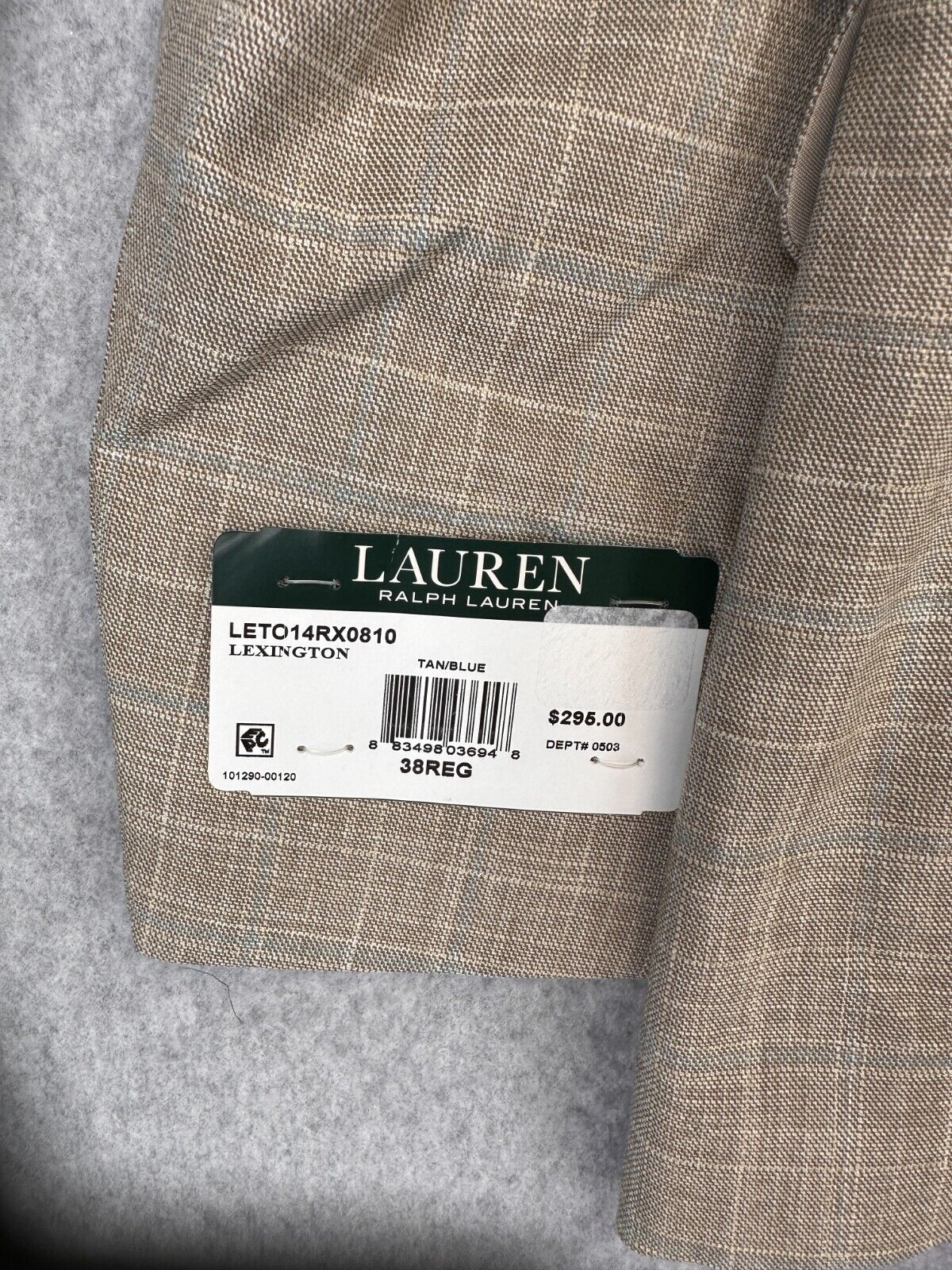 Lauren Ralph Lauren Sport Coat 38R Tan Blue Windowpane UltraFlex Classic Fit NWT