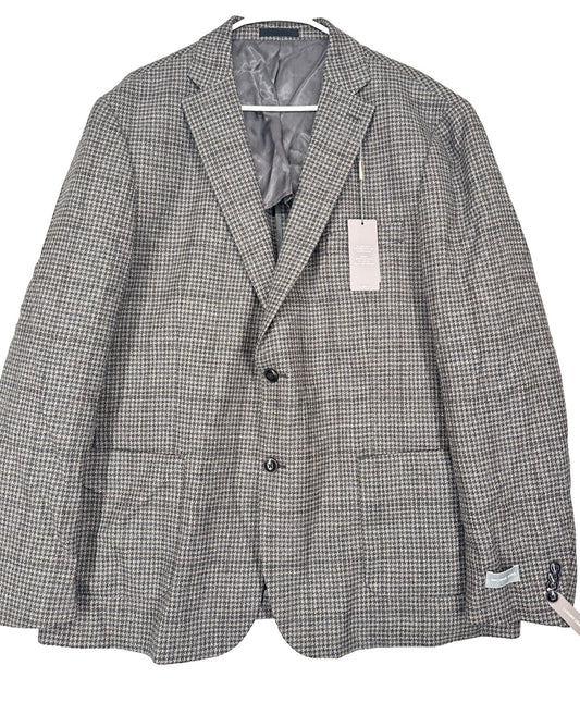 MICHAEL KORS Sport Coat Mens Size 44L Gray Tan Houndstooth Wool Classic Fit NWT