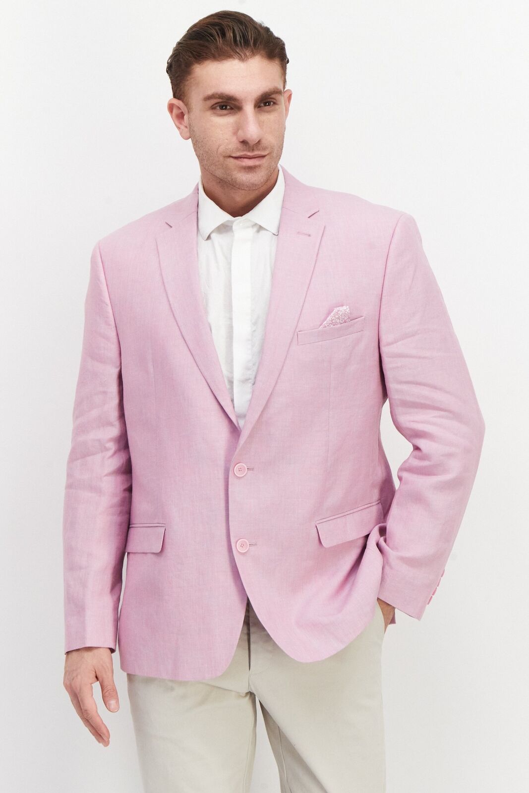 BAR III Suit Jacket Size 46R Pink Chambray Linen Slim Fit NWOT $360