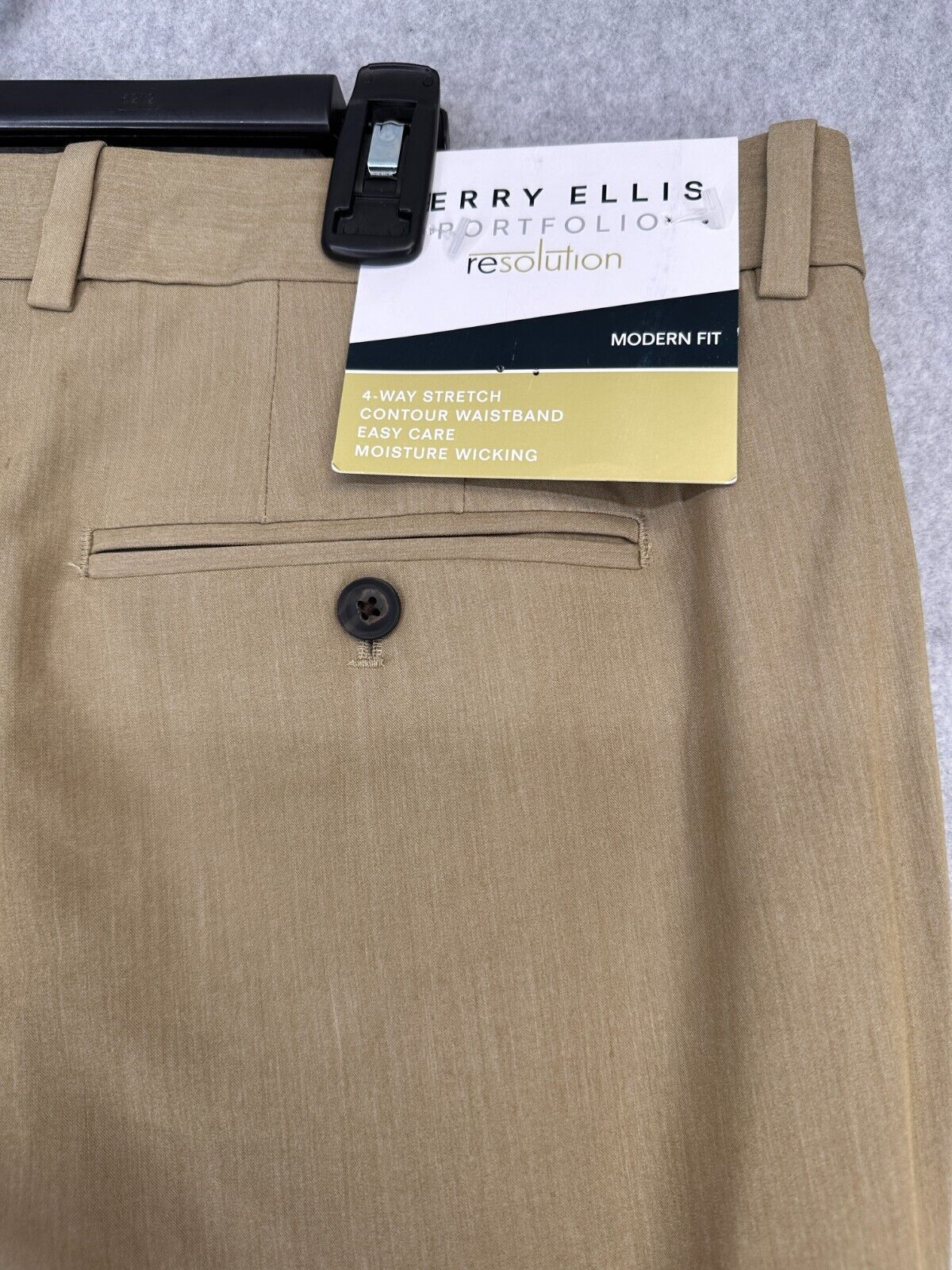 Perry Ellis Mens Dress Pants 38x32 Elmwood Beige Modern Fit Stretch Resolution