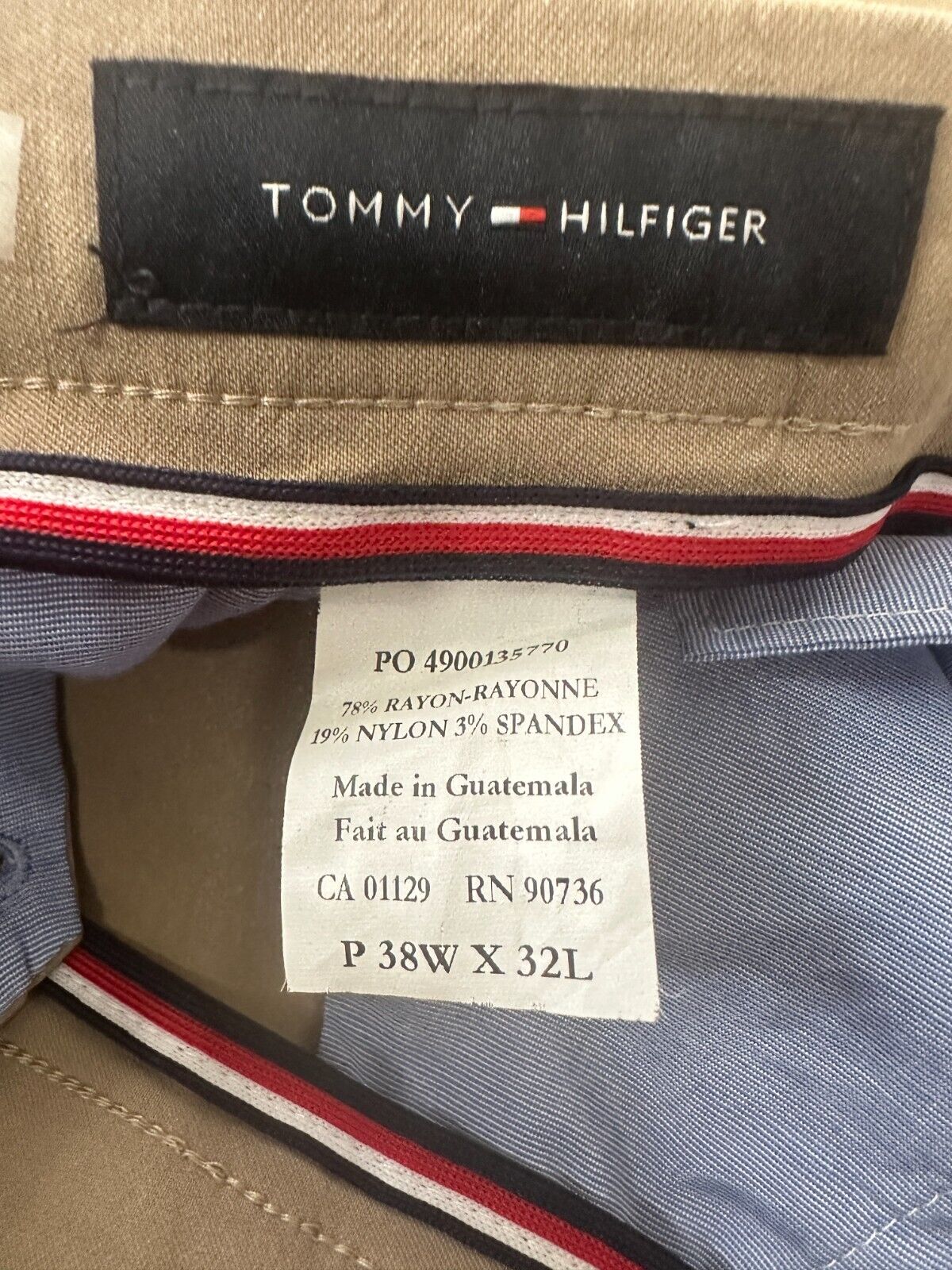 TOMMY HILFIGER Performance Pants Mens Size 38x32 Tan Modern Fit TH Flex Stretch