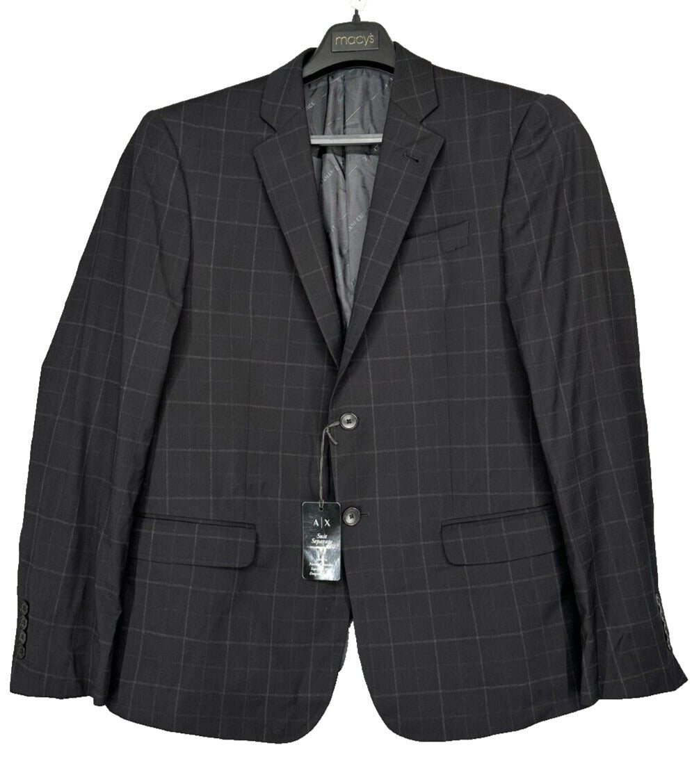 Armani Exchange Suit Jacket Mens Size 40R Black Plaid Slim Fit Wool NWT $475