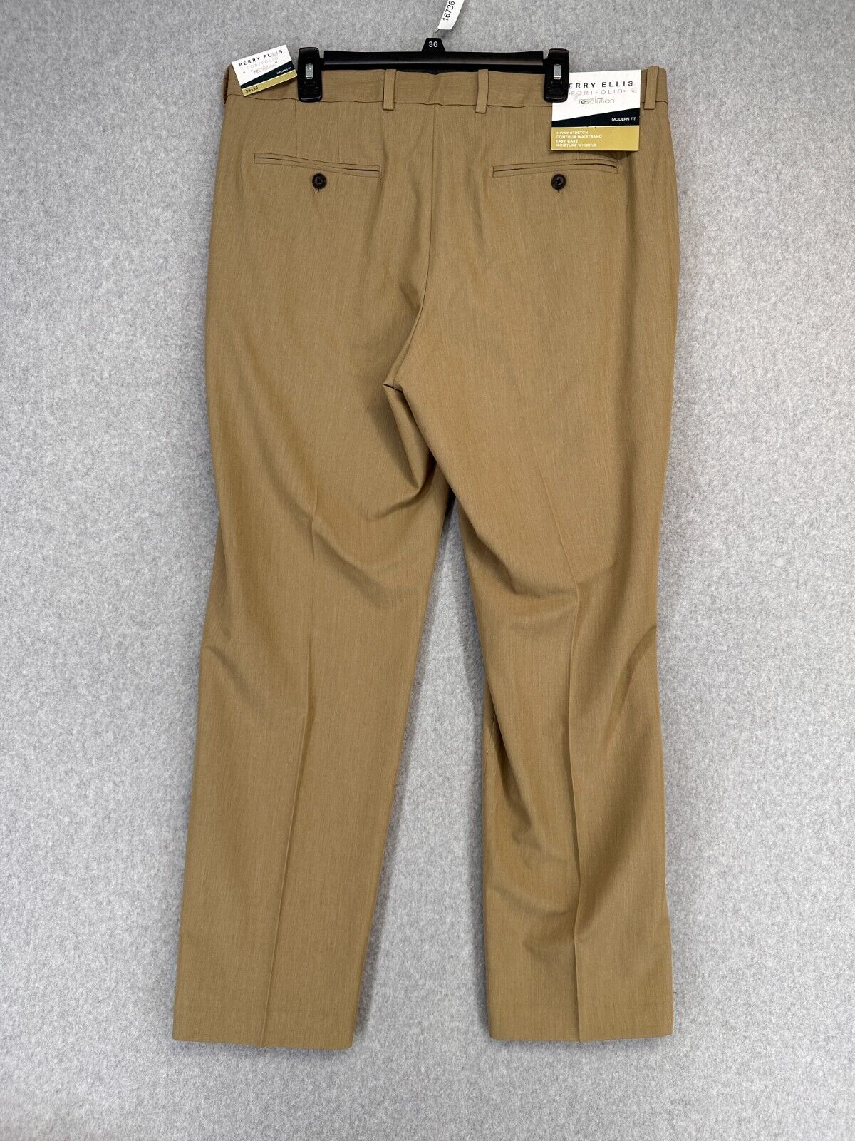 Perry Ellis Mens Dress Pants 38x32 Elmwood Beige Modern Fit Stretch Resolution