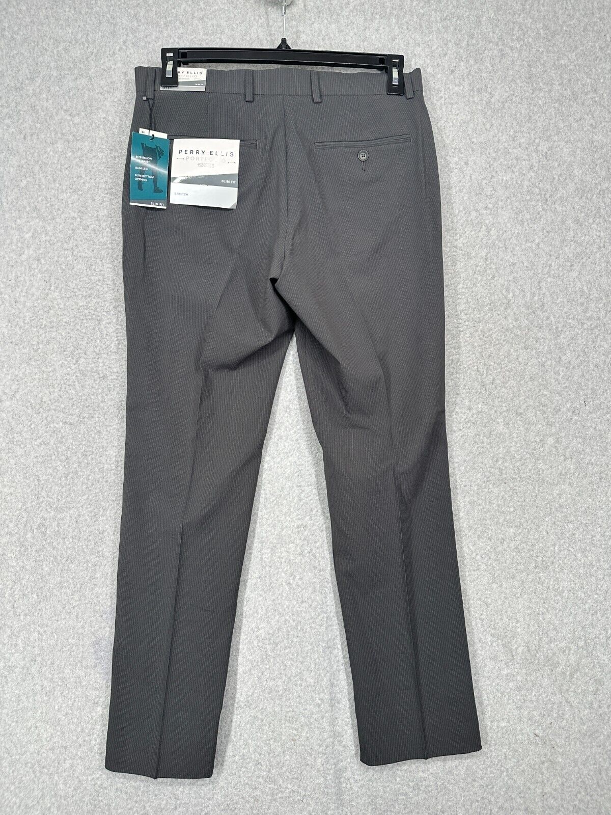 Perry Ellis Dress Pants Mens Size 30x32 Gray Striped Slim Fit Flat Front NWT