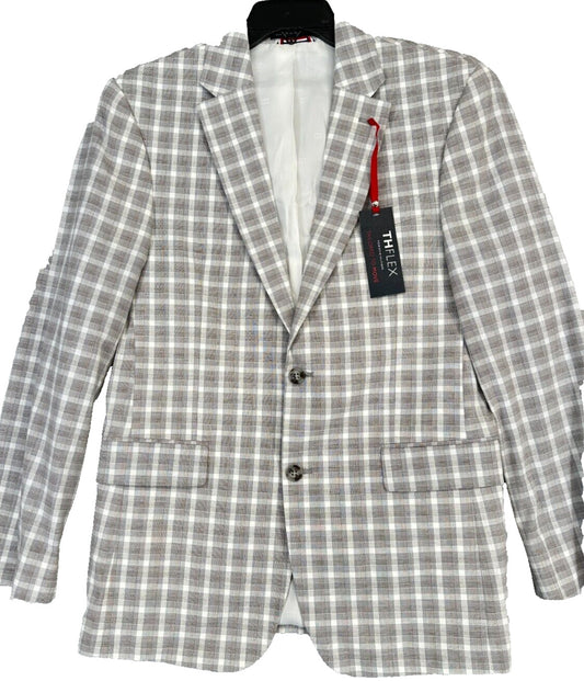 TOMMY HILFIGER Blazer Jacket Size 38R Tan Gray Plaid Modern Fit NWOT $295