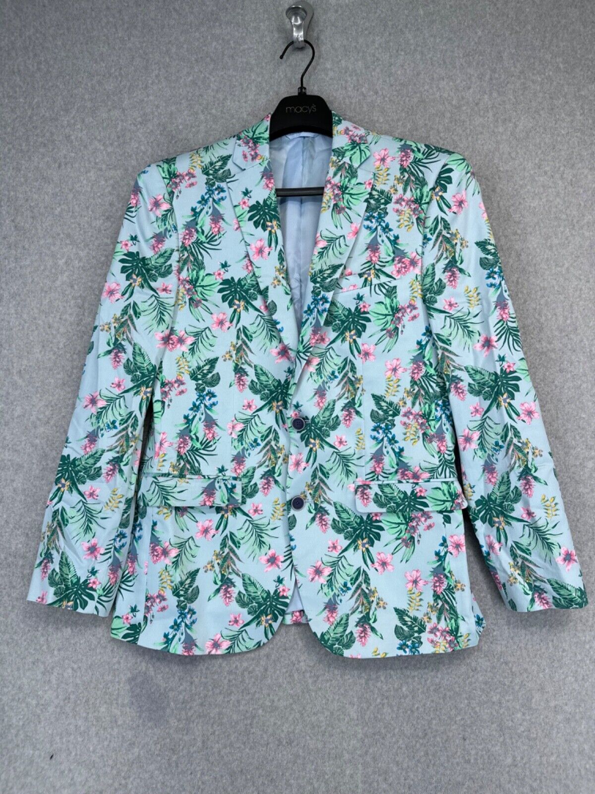 Bar III Mens Suit Jacket Size 40R Blue Pink Floral Print Slim Fit Blazer NWT