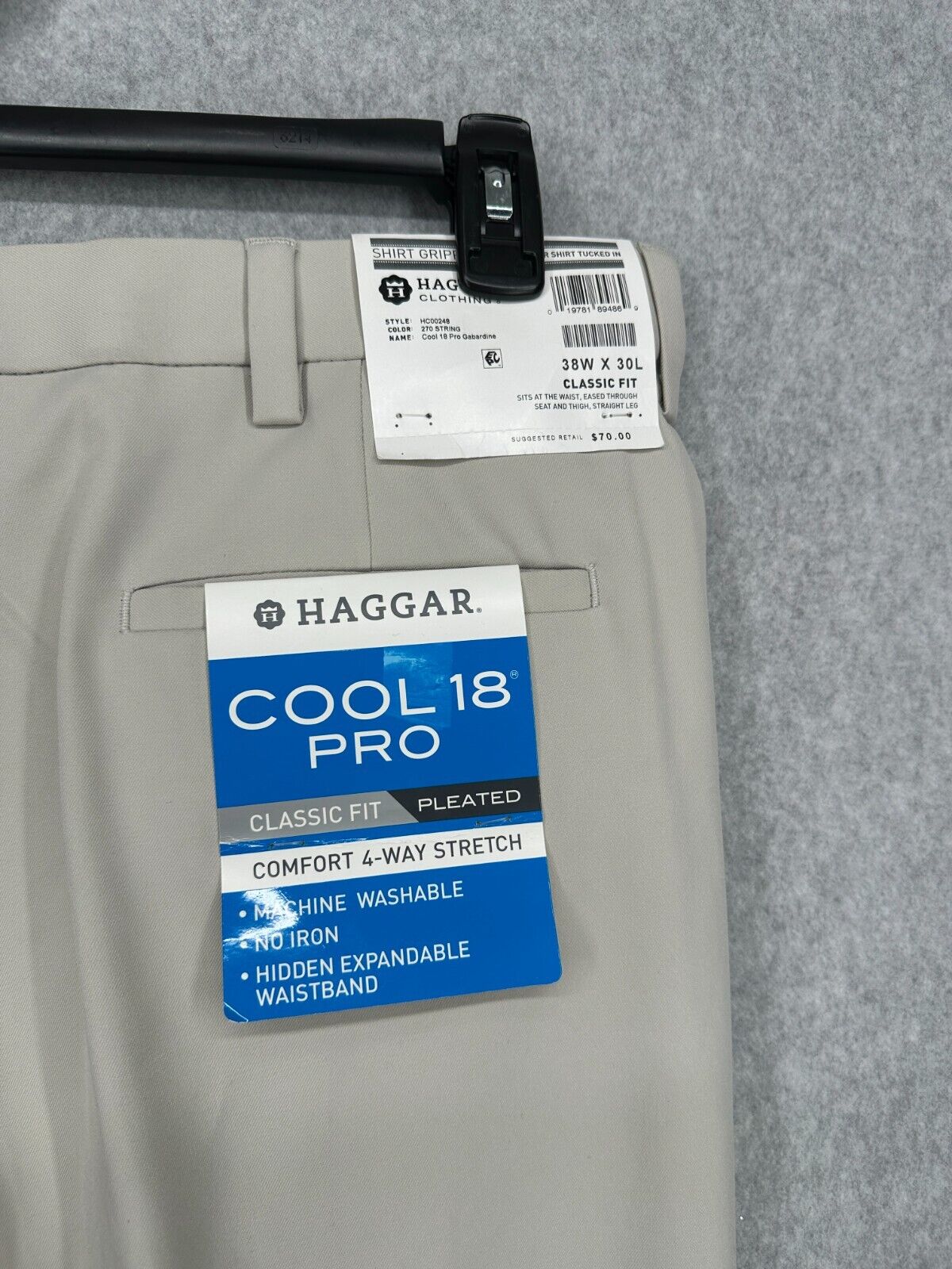 Haggar Dress Pants Mens Size 38x30 String Beige Cool 18 Pro Classic Fit Stretch